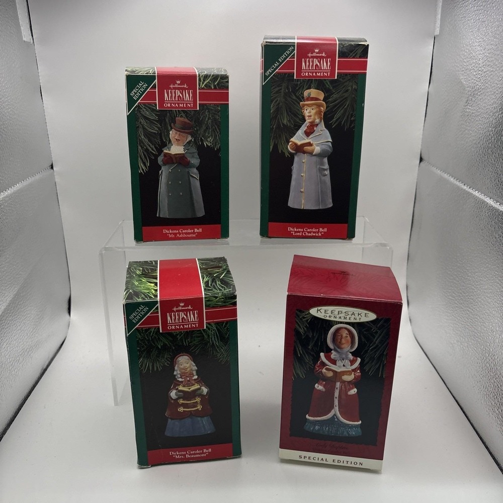 Vtg~Hallmark Ornaments~Dickens Caroler Bell~Lot of 4~IOB